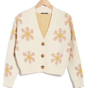 TAHARI Beige Jacquard Cropped Daisy Cardigan Size Large NWT